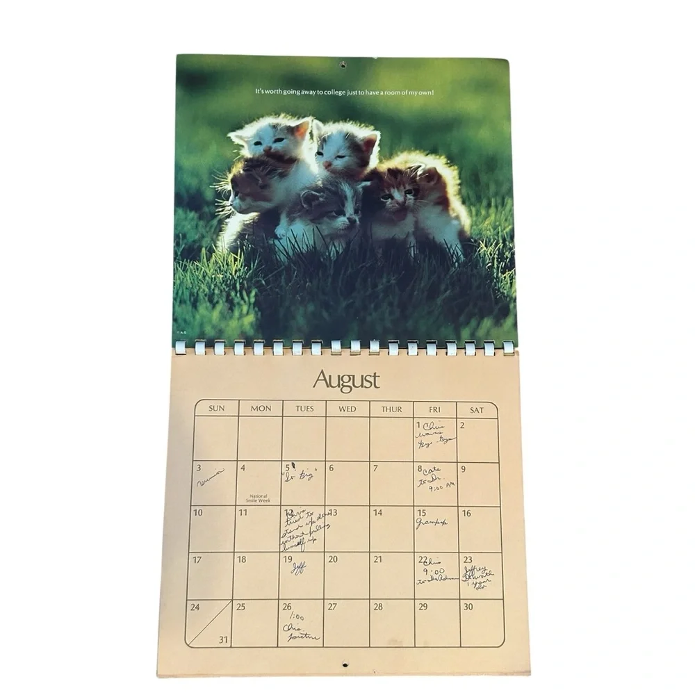 VTG 1975 American Greetings Cat Kitten Memo Calendar Colorful Photos Spiral RARE